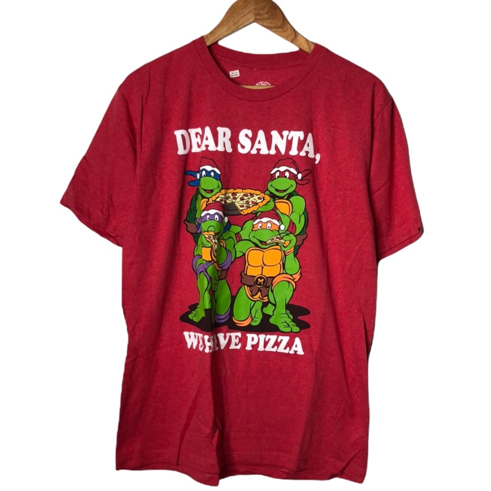 TMNT Classic Graphic Red holiday Christmas Santa Theme T-Shirt Large NEW